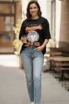 Kadın Basklı Oversize Rahat Kullanıma Uygun T-Shirt-Siyah