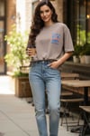 Kadın Basklı Oversize Rahat Kullanıma Uygun T-Shirt-Vizon