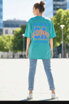 Kadın Basklı Oversize Rahat Kullanıma Uygun T-Shirt-Turkuaz