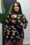 Kadın Batik Desenli Bogazlı Triko Kazak- Black