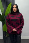 Kadın Batik Desenli Bogazlı Triko Kazak- Bordo