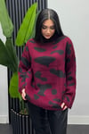 Kadın Batik Desenli Bogazlı Triko Kazak- Bordo