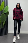 Kadın Batik Desenli Bogazlı Triko Kazak- Bordo