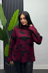 Kadın Batik Desenli Bogazlı Triko Kazak- Bordo