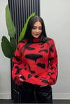 Kadın Batik Desenli Bogazlı Triko Kazak- Kırmızı