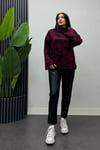 Kadın Batik Desenli Bogazlı Triko Kazak- Bordo