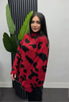 Kadın Batik Desenli Bogazlı Triko Kazak- Kırmızı