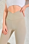 Kadın Bej Çapraz Kemer Detaylı Fitilli Tayt