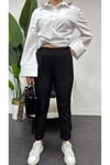 Kadın Beli Lastikli Bilek Boy Pantolon - Siyah