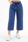 Kadın Beli Lastikli Kurdela Bağlamalı Denim Bermuda Şort- İndigo