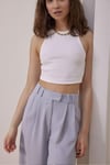 Kadın Beyaz Halter Yaka Fitilli Crop