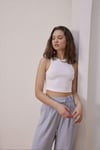 Kadın Beyaz Halter Yaka Fitilli Crop