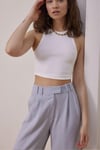 Kadın Beyaz Halter Yaka Fitilli Crop