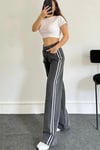 Kadın Çift Şeritli Baggy Jean Pantolon- Füme