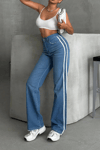 Kadın Çift Şeritli Baggy Jean Pantolon- Mavi