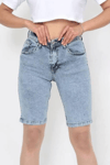 Kadın Denim Likralı Şort- Buz Mavi