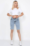 Kadın Denim Likralı Şort- Buz Mavi