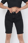 Kadın Denim Likralı Şort- Siyah