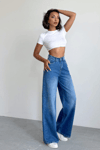 Kadın Ekstra Baggy Jean Pantolon- Kot Mavi