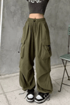 Kadın Ekstra Baggy Keten Pantolon- Haki