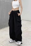 Kadın Ekstra Baggy Keten Pantolon- Siyah