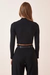 Kadın Fitilli Balıkçı Yaka Siyah Crop Örme Bluz