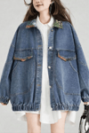 Kadın Fiyonklu Denim Ceket- Mavi