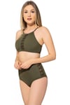 Kadın Haki Bağcıklı Tül Detaylı Yüksek Bel Bikini Takımı