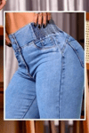 Kadın İspanyol Paça Beli Lasitkli Jean Pantolon- Kot Mavi