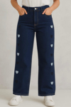 Kadın Kalp Nakışlı Baggy Jean Pantolon- Lacivert