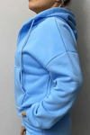 Kadın Kapüşonlu Fermuarlı 3 Üç Iplik Polar Oversize Salaş Sweatshirt-Mavi