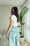 Kadın Kemer Tokalı Baggy Jean Pantolon- Açık Mavi