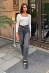 Kadın Kesik Paça Kemer Dahil Yarı Likralı Jean Pantolon- Antrasit