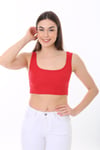 Kadın Kırmızı Askılı Fitilli Crop Örme Bluz