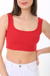 Kadın Kırmızı Askılı Fitilli Crop Örme Bluz