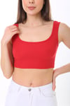Kadın Kırmızı Askılı Fitilli Crop Örme Bluz