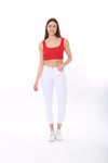 Kadın Kırmızı Askılı Fitilli Crop Örme Bluz