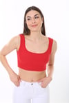 Kadın Kırmızı Askılı Fitilli Crop Örme Bluz