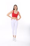 Kadın Kırmızı Askılı Fitilli Crop Örme Bluz