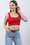 Kadın Kırmızı Ip Askılı Crop Top Büstiyer