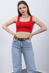 Kadın Kırmızı Ip Askılı Crop Top Büstiyer