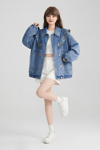 Kadın Kravatlı Denim Ceket- Mavi