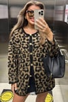 Kadın Leopar Desenli Düğme Detaylı  Hırka - Kahve