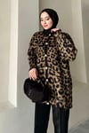 Kadın Leopar Desenli Düğme Detaylı  Hırka