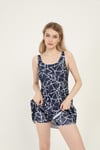 Kadın Likralı Şortlu Desenli Elbise Mayo Lacivert (GENİŞ BEDEN ARALIĞI)