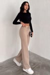 Kadın Modal Kumas Fitilli Sardonlu Kıslık Pantolon-  Bej