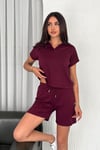 Kadın Modal Kumaş Mevsimlik Şortlu Takım-Bordo