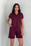 Kadın Modal Kumaş Mevsimlik Şortlu Takım-Bordo