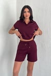Kadın Modal Kumaş Mevsimlik Şortlu Takım-Bordo