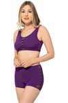 Kadın Mor Tül Detaylı Şortlu Bikini Takımı